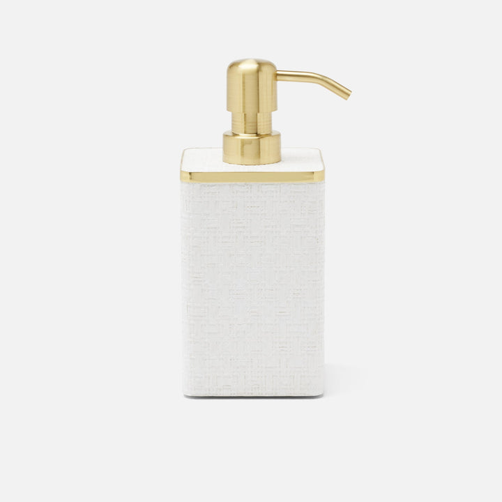 Veria, Shiny White/Gold, Soap Pump, Square Straight, Realistic Faux Rattan/Brass