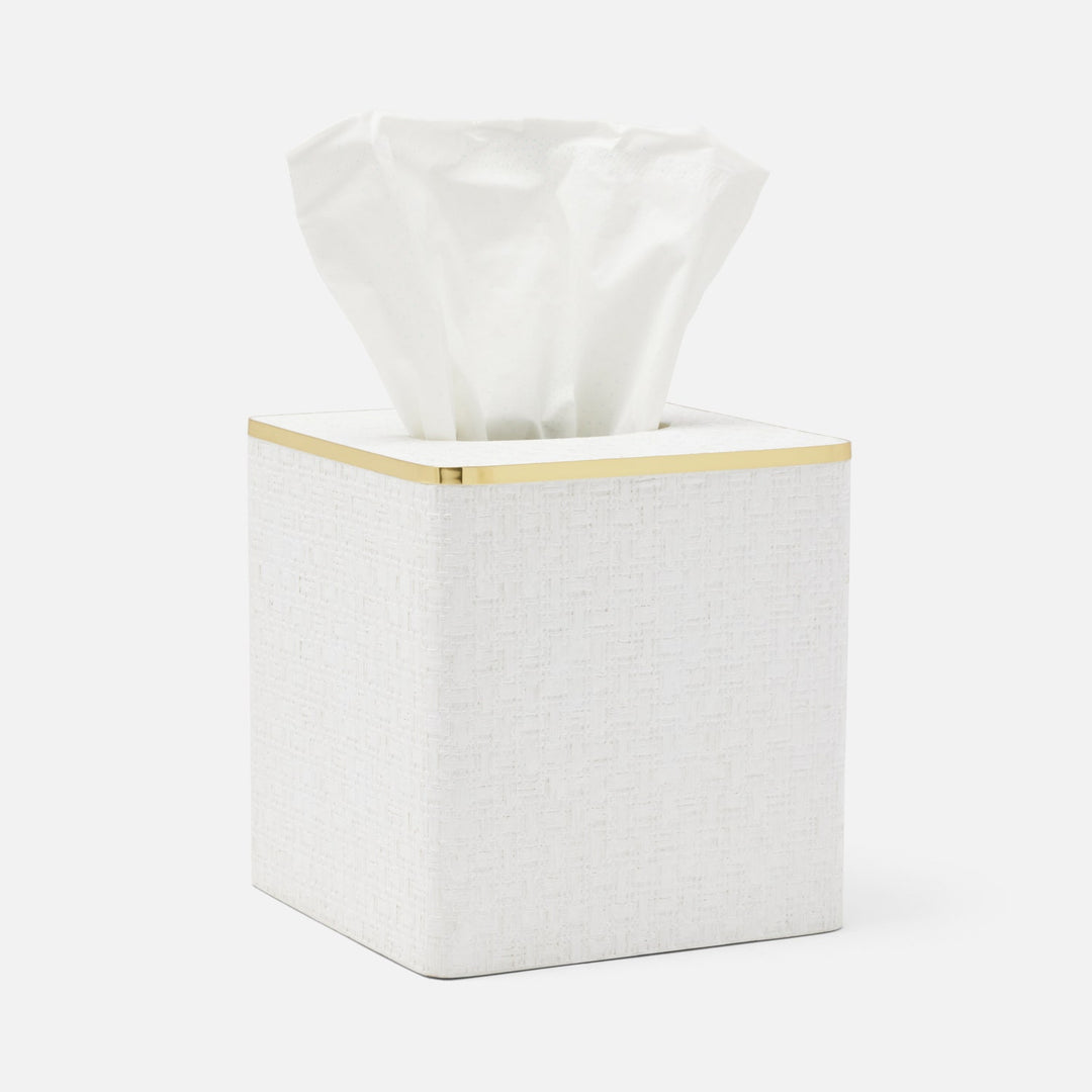 Veria, Shiny White/Gold, Tissue Box, Square Straight, Realistic Faux Rattan/Brass