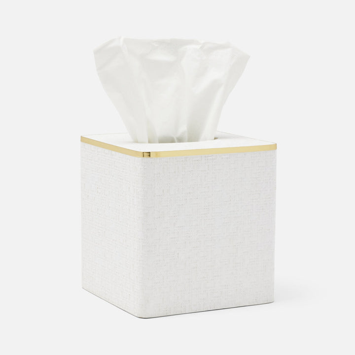 Veria, Shiny White/Gold, Tissue Box, Square Straight, Realistic Faux Rattan/Brass