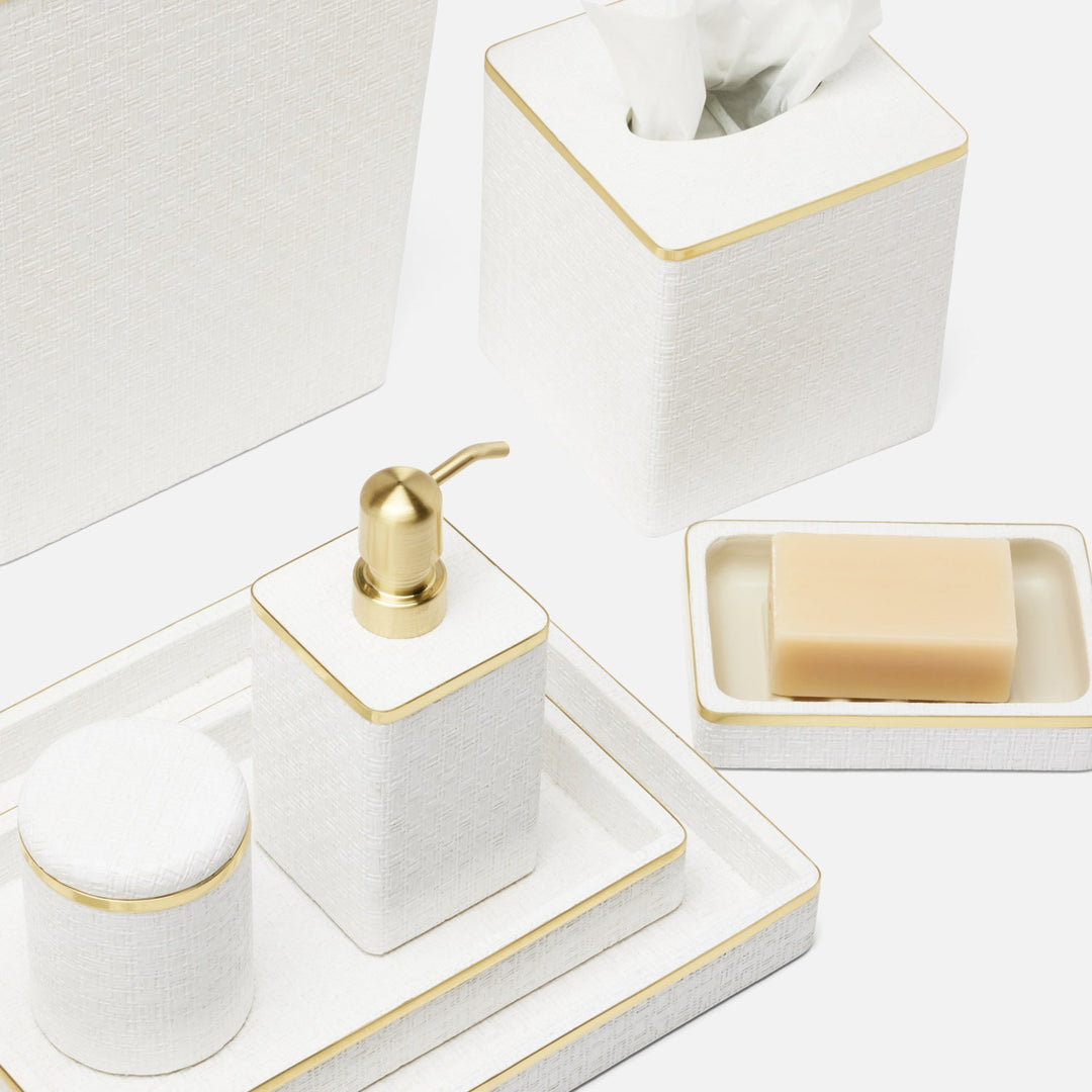 Veria, Shiny White/Gold, Tissue Box, Square Straight, Realistic Faux Rattan/Brass