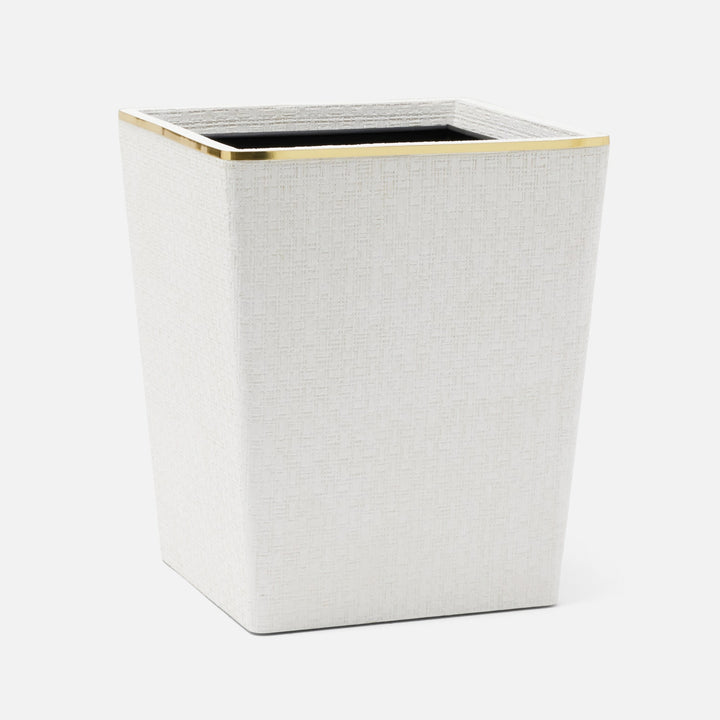Veria, Shiny White/Gold, Wastebasket, Rectangular Tapered, Realistic Faux Rattan/Brass