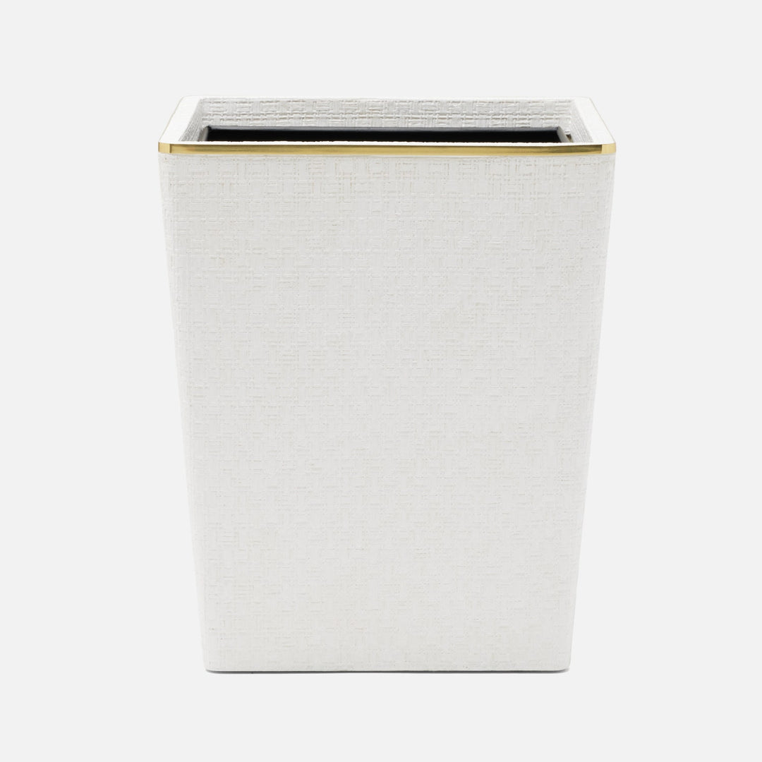 Veria, Shiny White/Gold, Wastebasket, Square Tapered, Realistic Faux Rattan/Brass