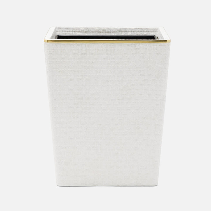 Veria, Shiny White/Gold, Wastebasket, Square Tapered, Realistic Faux Rattan/Brass