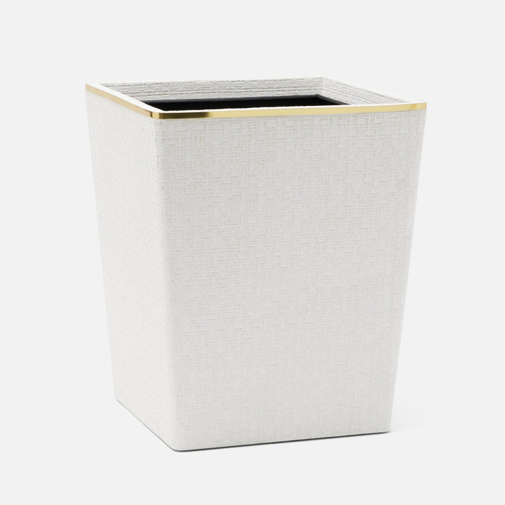 Veria, Shiny White/Gold, Wastebasket, Square Tapered, Realistic Faux Rattan/Brass
