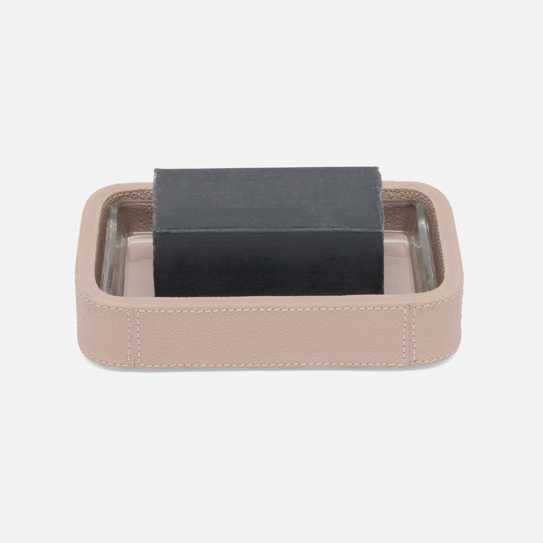 Victoria, Dusty Rose, Soap Dish W/ Liner, Rectangular Tapered, Full Grain-Leather