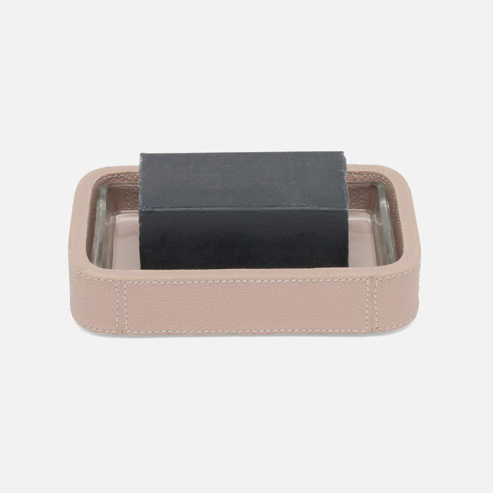 Victoria, Dusty Rose, Soap Dish W/ Liner, Rectangular Tapered, Full Grain-Leather