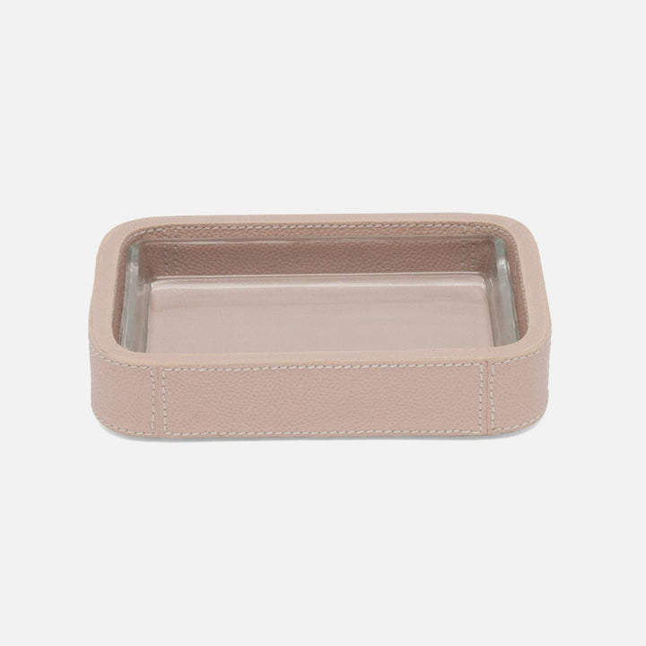 Victoria, Dusty Rose, Soap Dish W/ Liner, Rectangular Tapered, Full Grain-Leather