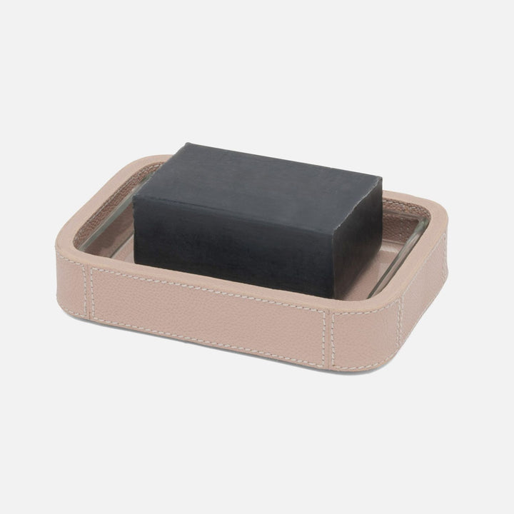 Victoria, Dusty Rose, Soap Dish W/ Liner, Rectangular Tapered, Full Grain-Leather