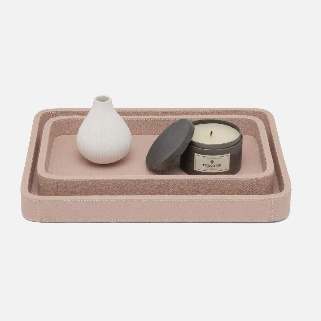 Victoria, Dusty Rose, Nested Trays, Rectangular Straight, Full-Grain Leather, S/2