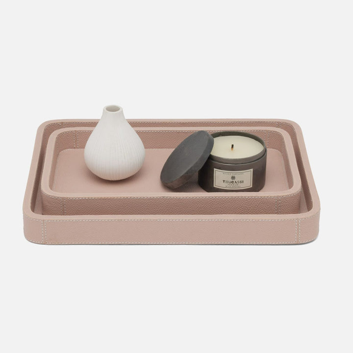 Victoria, Dusty Rose, Nested Trays, Rectangular Straight, Full-Grain Leather, S/2