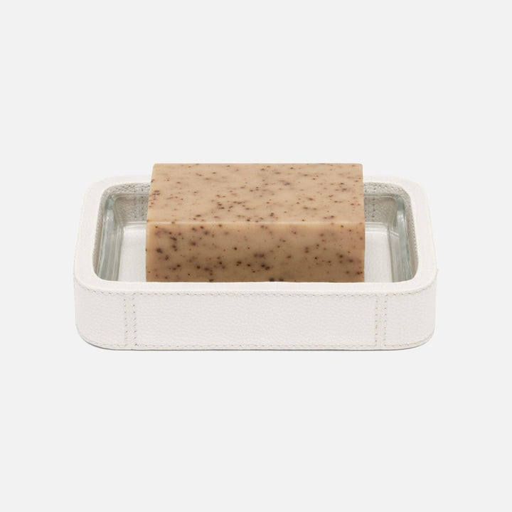 Victoria, White, Soap Dish W/Liner, Rectangular Tapered, Full-Grain Leather