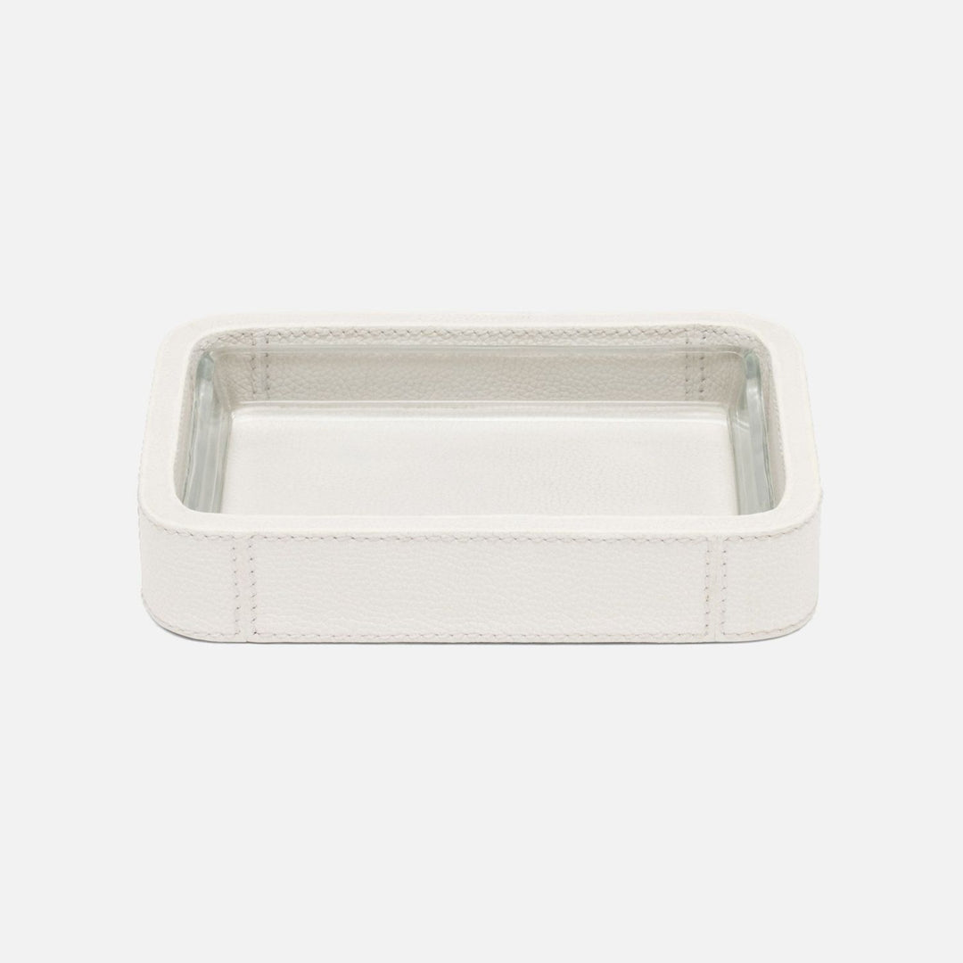 Victoria, White, Soap Dish W/Liner, Rectangular Tapered, Full-Grain Leather
