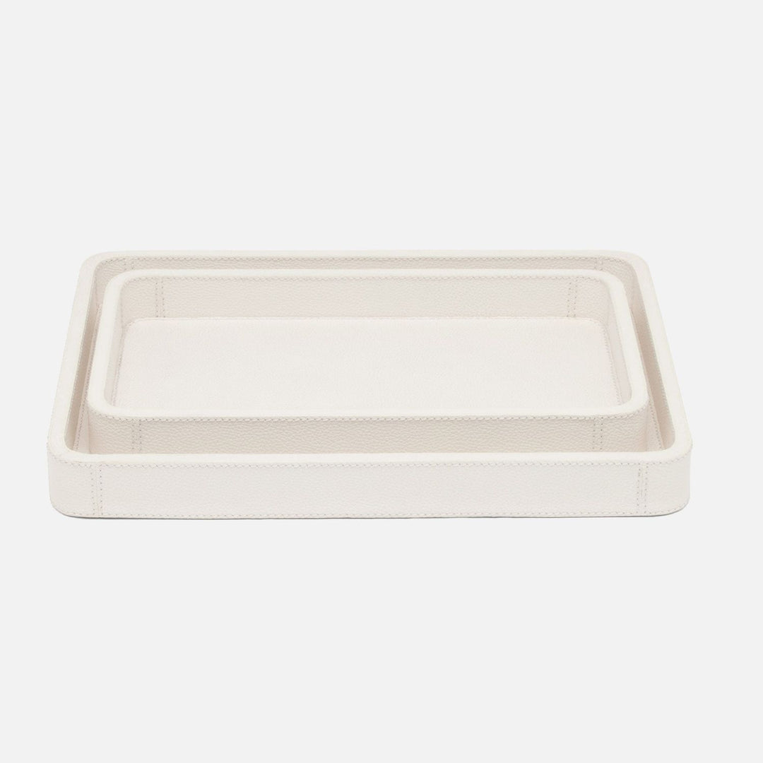 Victoria, White, Nested Trays, Rectangular Straight, Full-Grain Leather, S/2