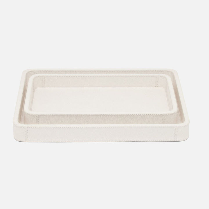 Victoria, White, Nested Trays, Rectangular Straight, Full-Grain Leather, S/2