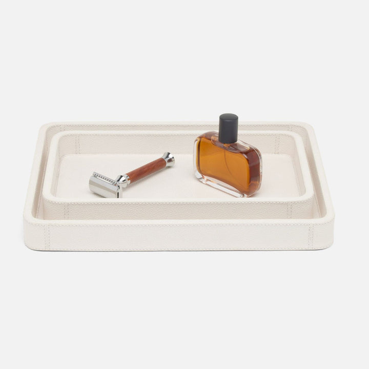 Victoria, White, Nested Trays, Rectangular Straight, Full-Grain Leather, S/2