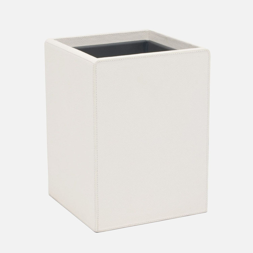Victoria, White, Wastebasket, Square Straight, Full-Grain Leather