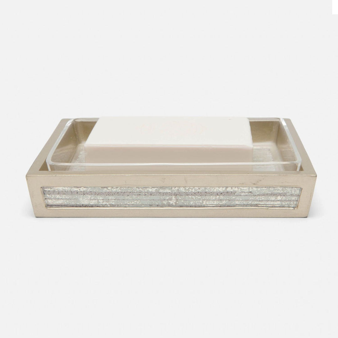 Waterford, Gray Strips, Soap Dish, Rectangular Tapered With Liner, Painted Mirror
