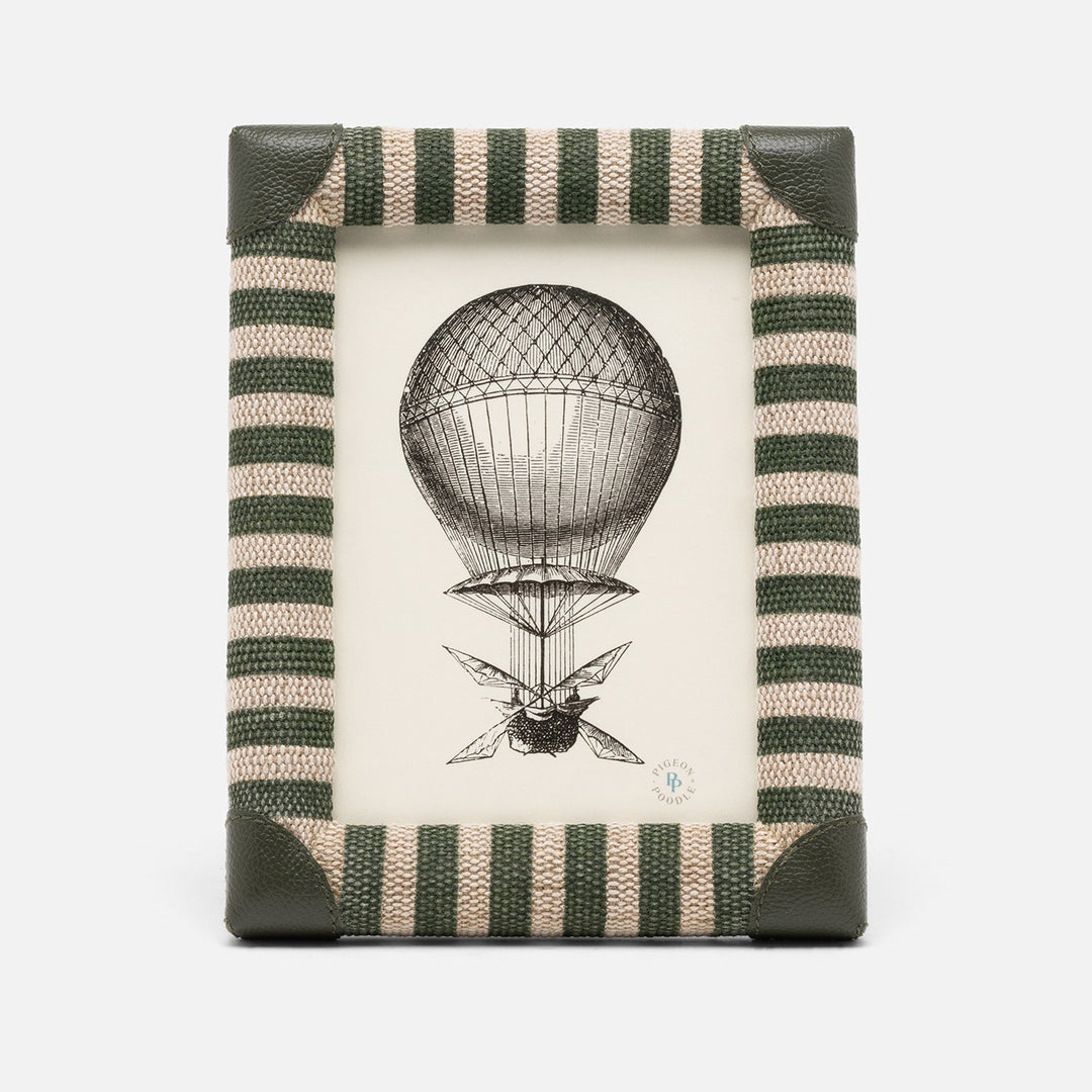 Franklin, Emerald Striped/Forest, Frame, 5"X7", Cotton Jute/Leather