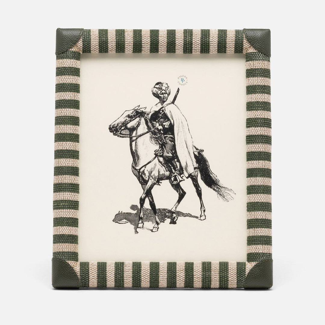 Franklin, Emerald Striped/Forest, Frame, 8"X10", Cotton Jute/Leather