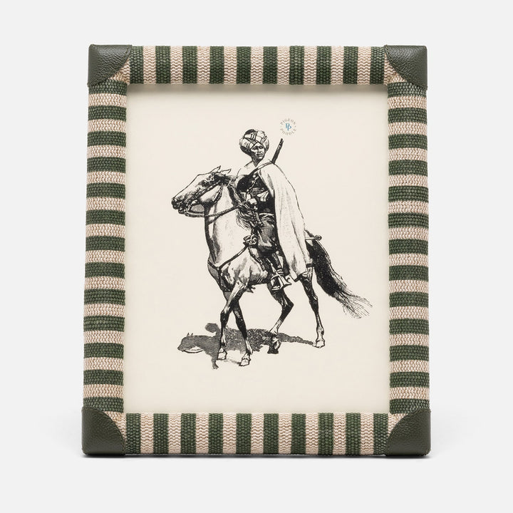 Franklin, Emerald Striped/Forest, Frame, 8"X10", Cotton Jute/Leather