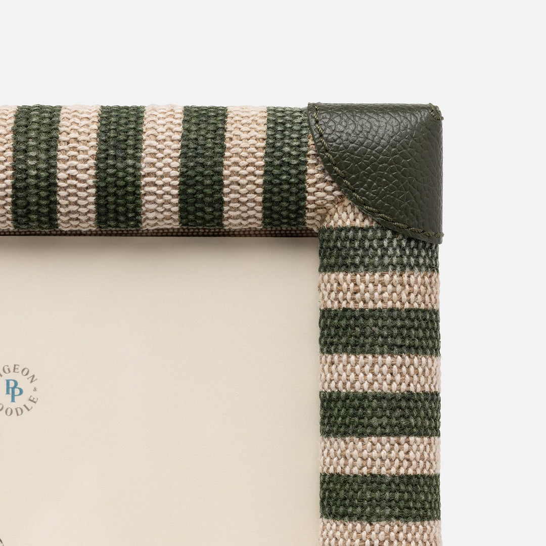 Franklin, Emerald Striped/Forest, Frame, 8"X10", Cotton Jute/Leather
