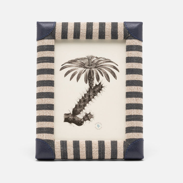 Franklin, Navy Striped/Navy, Frame, 5"X7", Cotton Jute/Leather