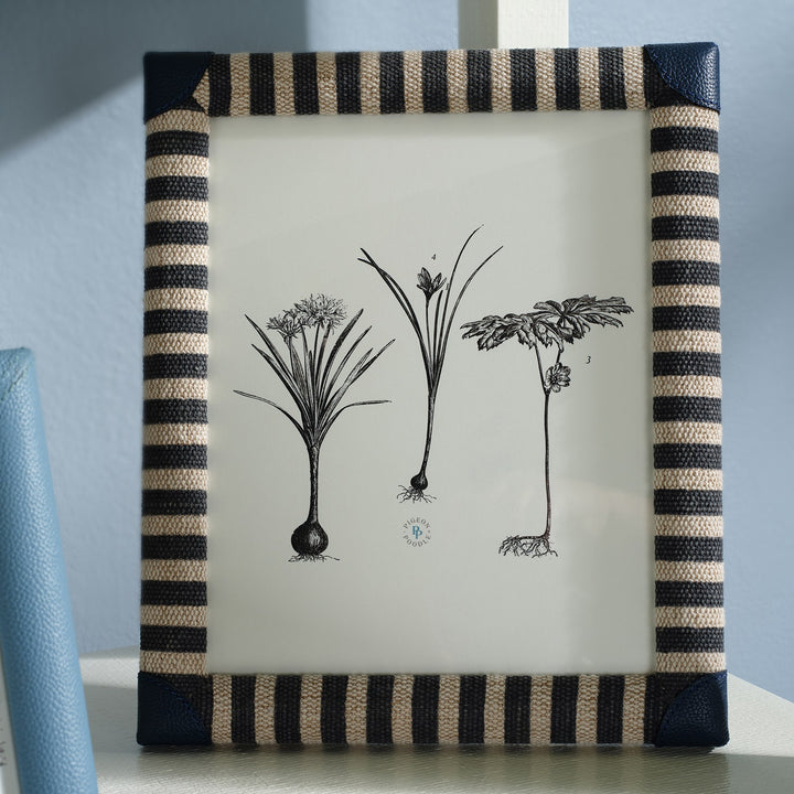 Franklin, Navy Striped/Navy, Frame, 8"X10", Cotton Jute/Leather