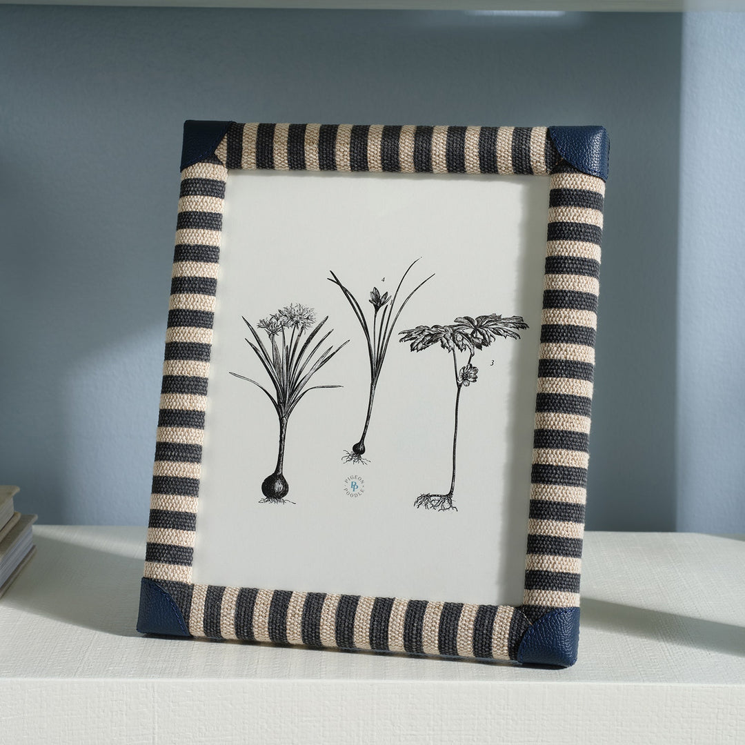 Franklin, Navy Striped/Navy, Frame, 8"X10", Cotton Jute/Leather