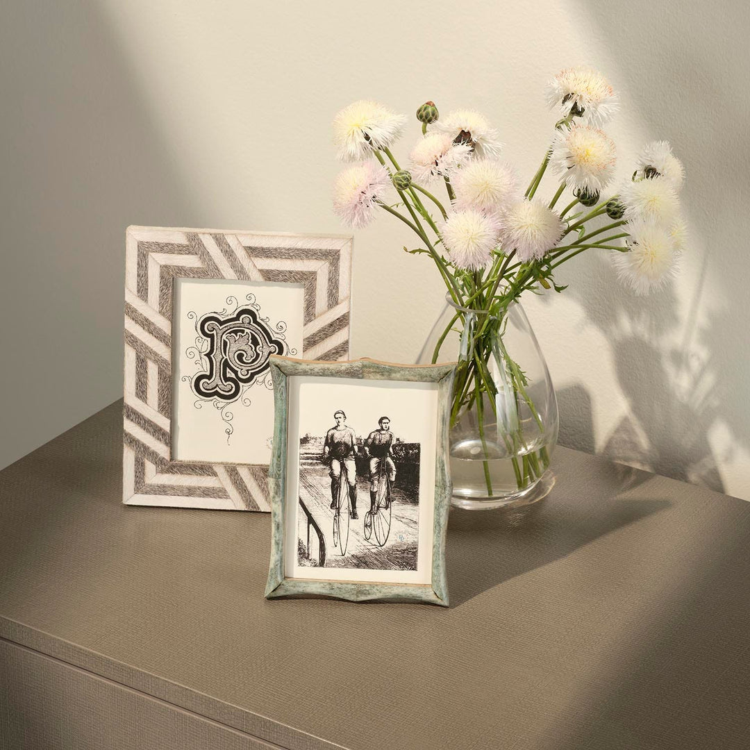 Helos, White/Gray, Frame, 5"X7", Hair-On-Hide