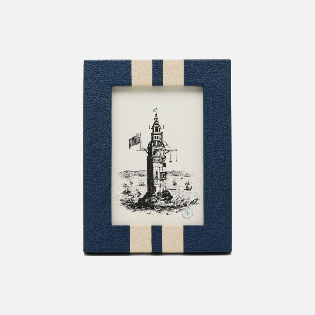 Blake, Navy/Cream, Frame, 4"X6", Full-Grain Leather