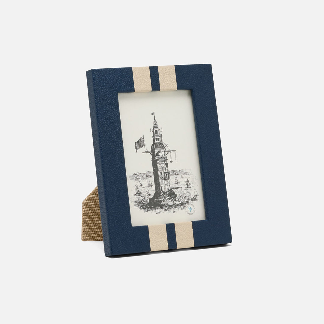 Blake, Navy/Cream, Frame, 4"X6", Full-Grain Leather