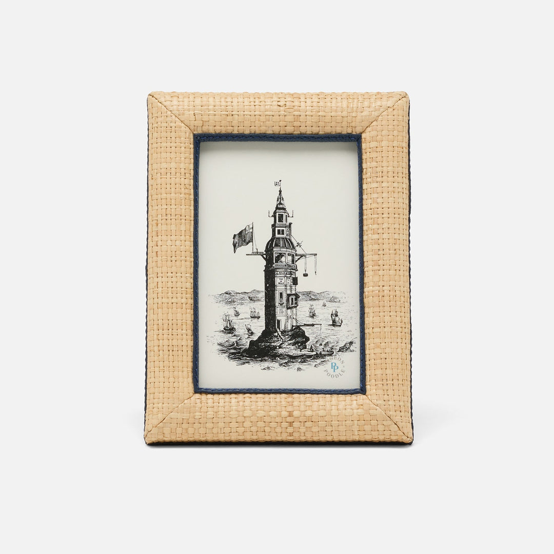 Hanford, Natural/Navy, Frame, 4"X6", Raffia/Leather
