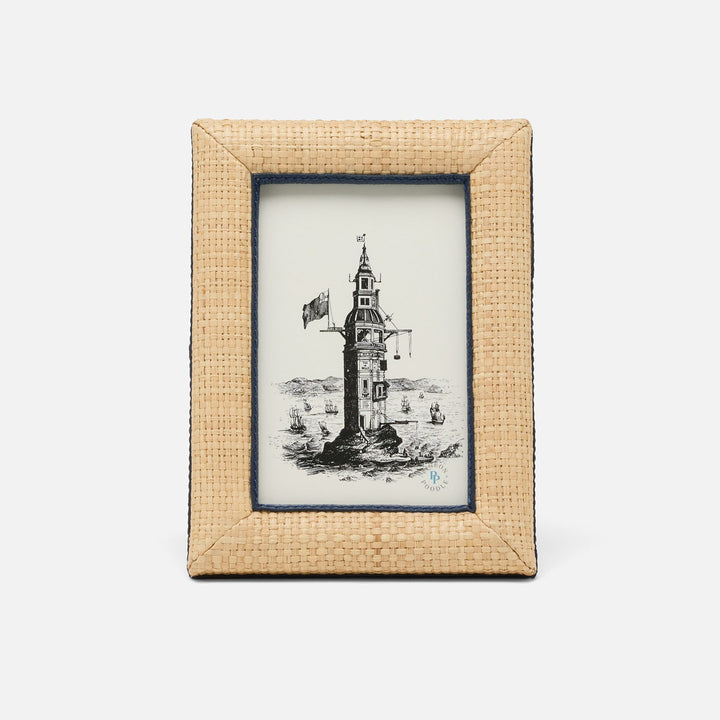 Hanford, Natural/Navy, Frame, 4"X6", Raffia/Leather