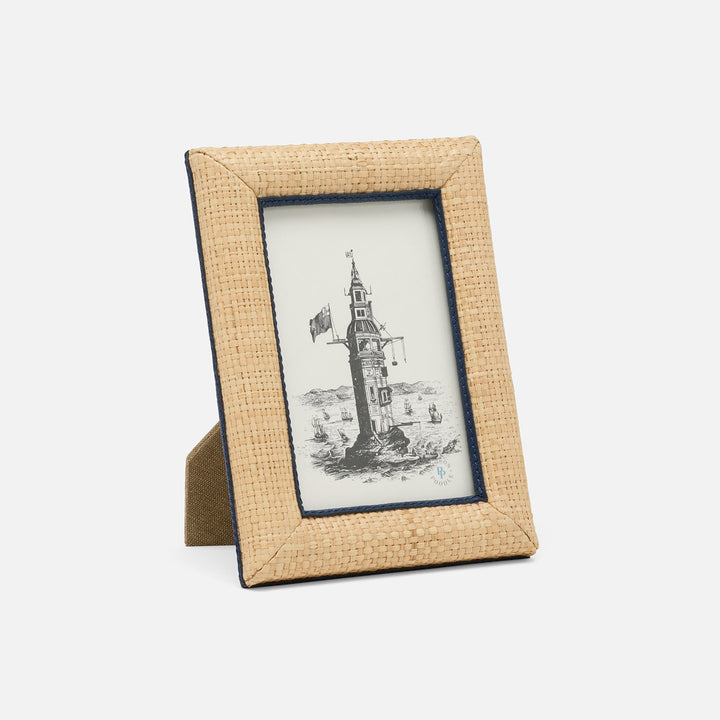 Hanford, Natural/Navy, Frame, 4"X6", Raffia/Leather