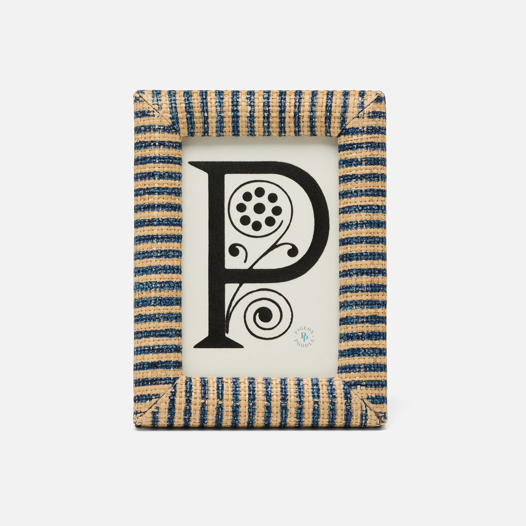 Toluca, Navy/Natural, Frame, 4"X6", Striped Raffia