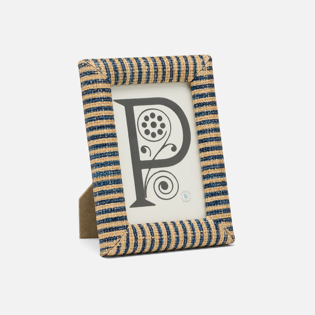 Toluca, Navy/Natural, Frame, 4"X6", Striped Raffia