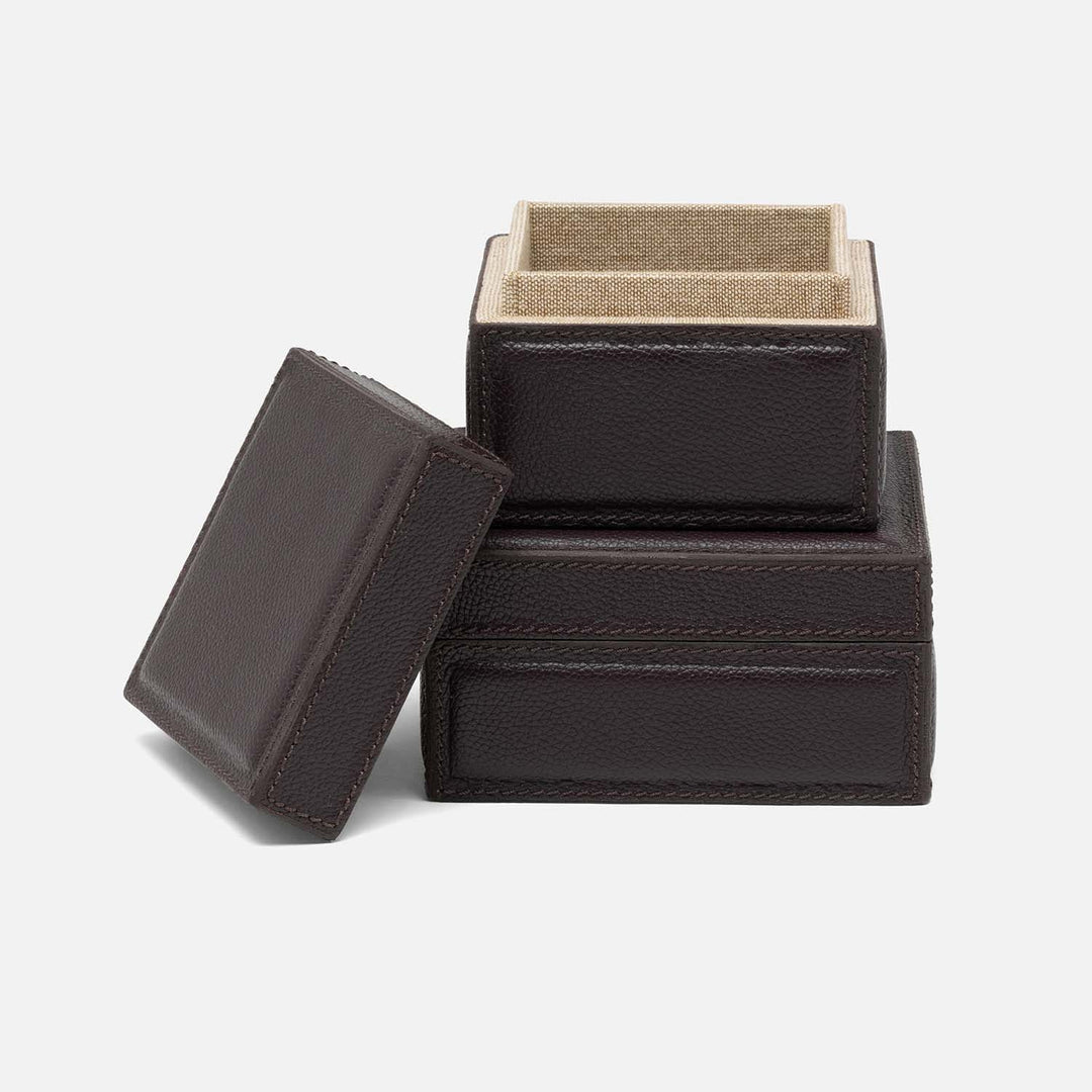 Asby, Aubergine, Canisters, Square, Full-Grain Leather, S/2