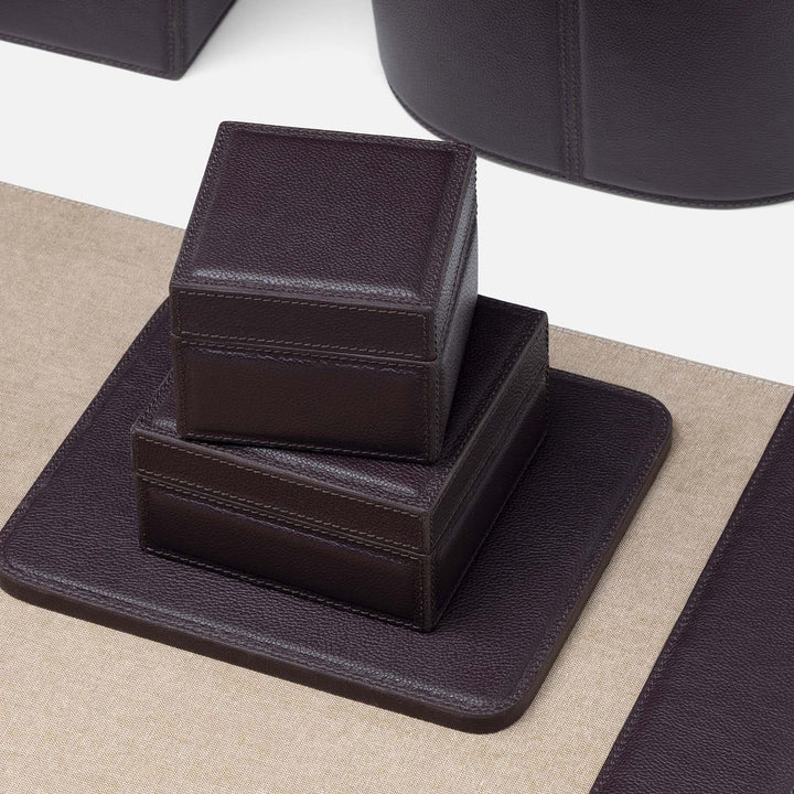 Asby, Aubergine, Canisters, Square, Full-Grain Leather, S/2