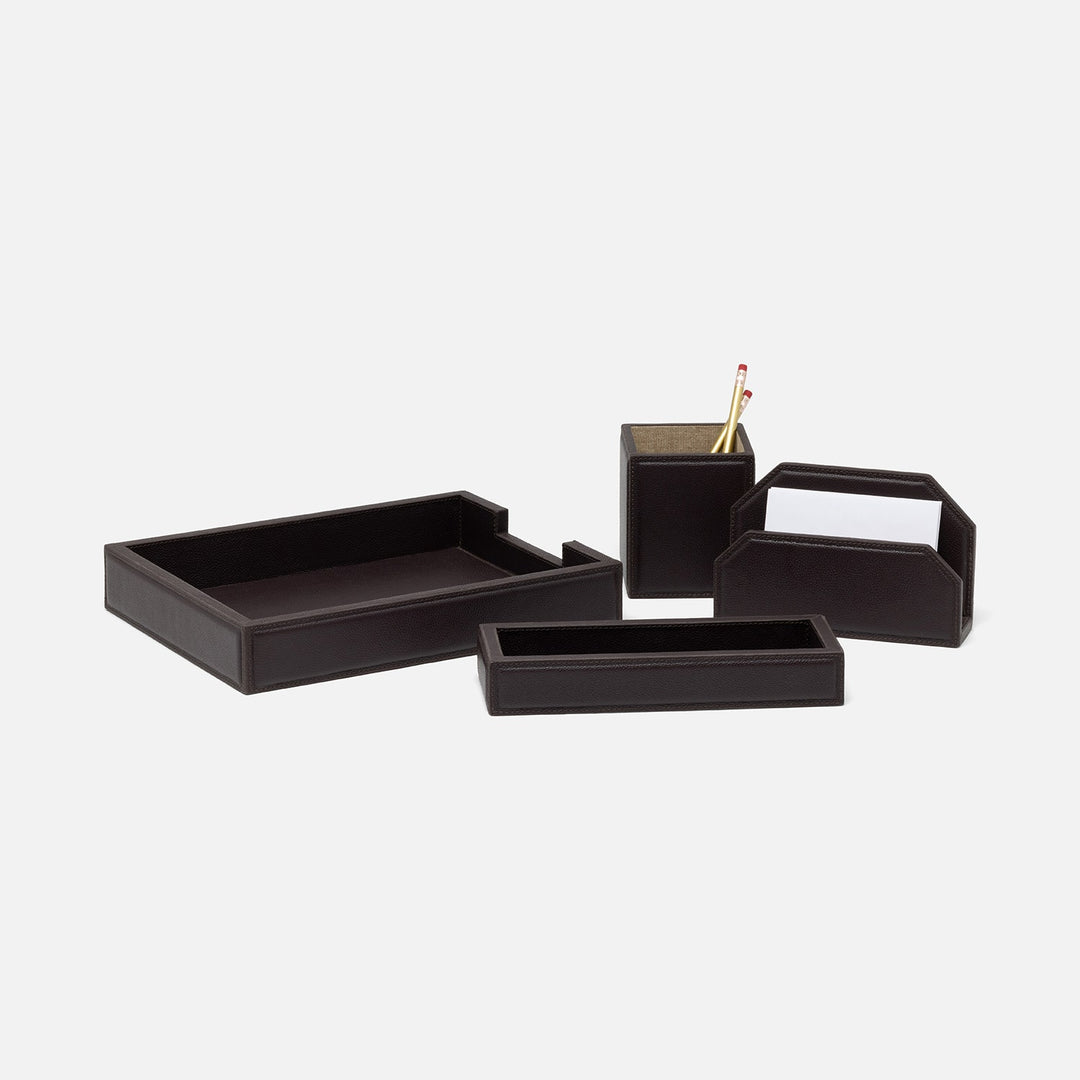 Asby, Aubergine, Set: Letter Tray, Envelope Holder, Pencil Tray, And Pencil Holder, Full-Grain Leath