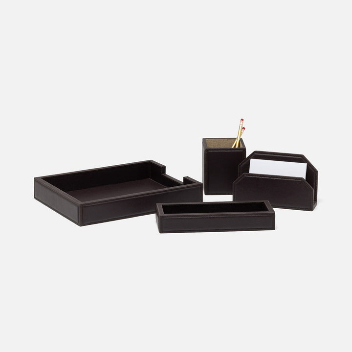 Asby, Aubergine, Set: Letter Tray, Envelope Holder, Pencil Tray, And Pencil Holder, Full-Grain Leath