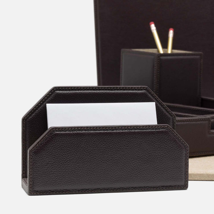 Asby, Aubergine, Set: Letter Tray, Envelope Holder, Pencil Tray, And Pencil Holder, Full-Grain Leath