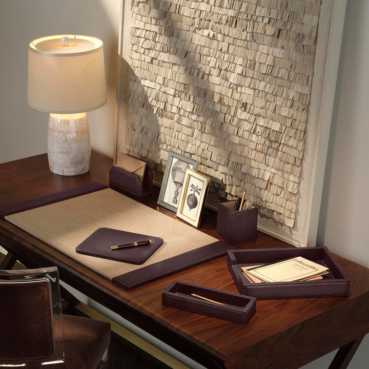 Asby, Aubergine, Set: Desk Blotter And Square Mouse Pad, Full-Grain Leather