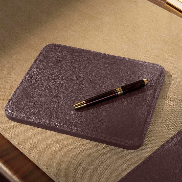 Asby, Aubergine, Set: Desk Blotter And Square Mouse Pad, Full-Grain Leather