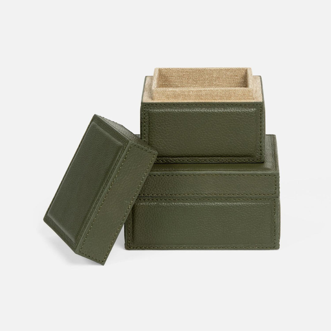 Asby, Forest, S/2 Square Canisters, Full-Grain Leather