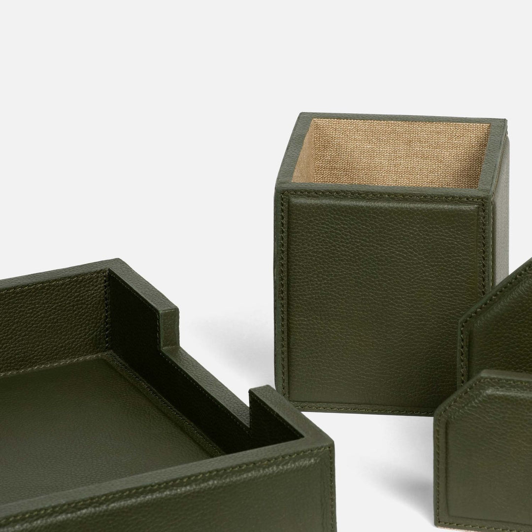 Asby, Forest, Set: Letter Tray, Envelope Holder, Pencil Tray, And Pencil Holder, Full-Grain Leather