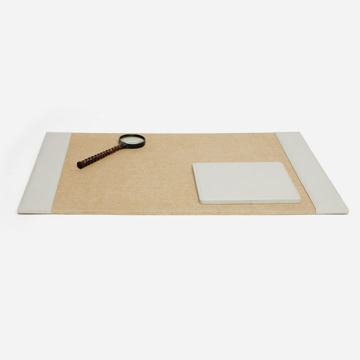 Asby Set: Desk Blotter And Square Mouse Pad, Light Gray, Full-Grain Leather