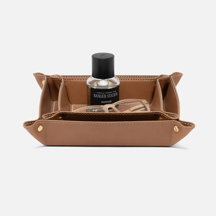 Belmont, Aged Camel, Desk Catch All Trays, Square, Full-Grain Leather, S/2