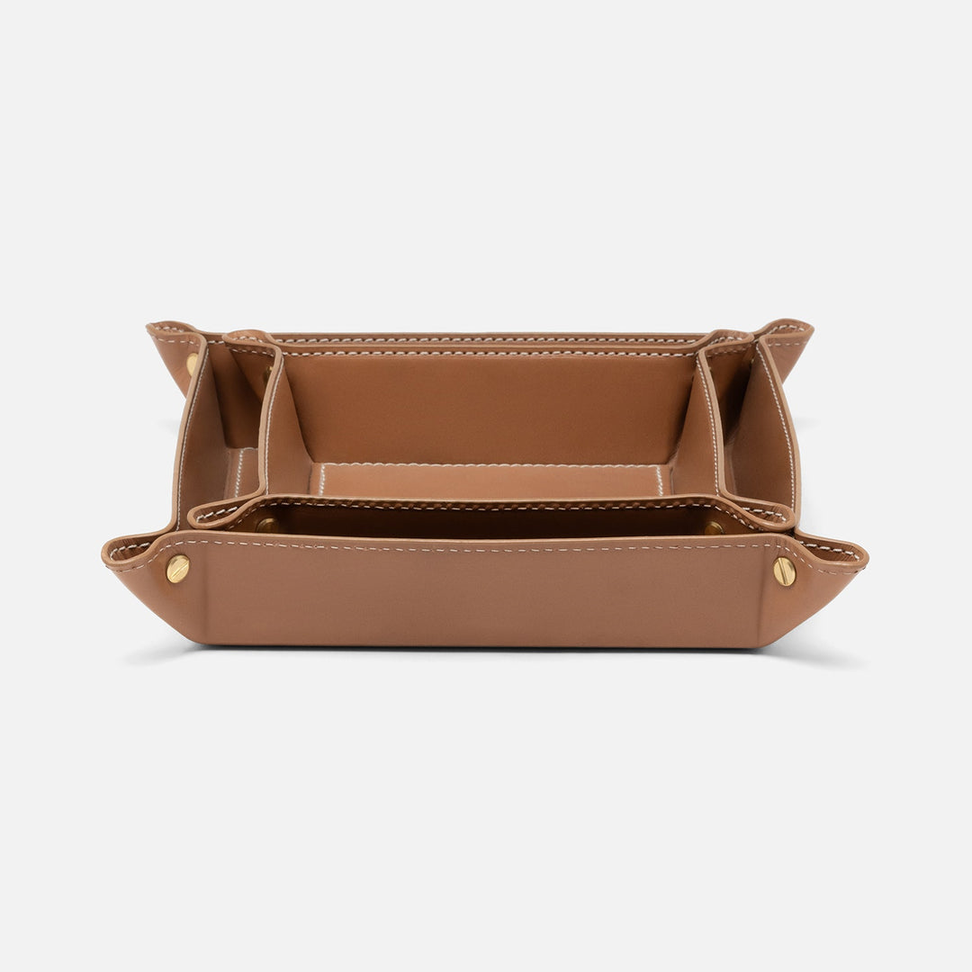 Belmont, Aged Camel, Desk Catch All Trays, Square, Full-Grain Leather, S/2