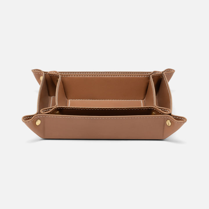 Belmont, Aged Camel, Desk Catch All Trays, Square, Full-Grain Leather, S/2