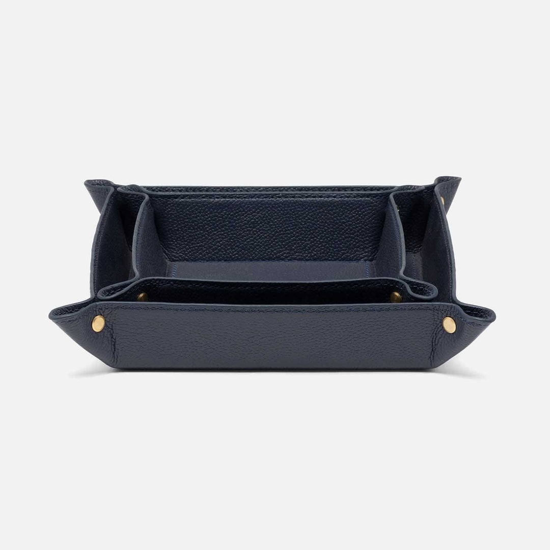 Belmont, Navy, Desk Catch All Trays, Square, Full-Grain Leather, S/2